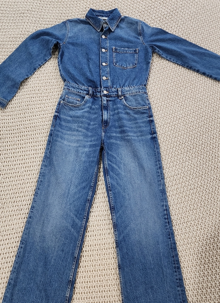 ZARA TRF STRAIGHT LEG DENIM JUMPSUI